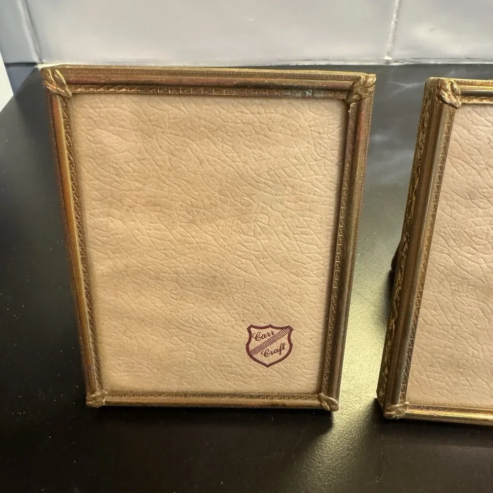 Vintage Carr Photo Frames 2 PC Ornate Embossed Brass / Tin  Gold Gilt